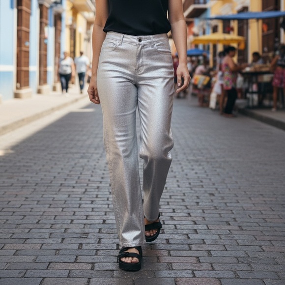 Old Navy Denim - Old Navy Shimmering Silver High-Rise Pants